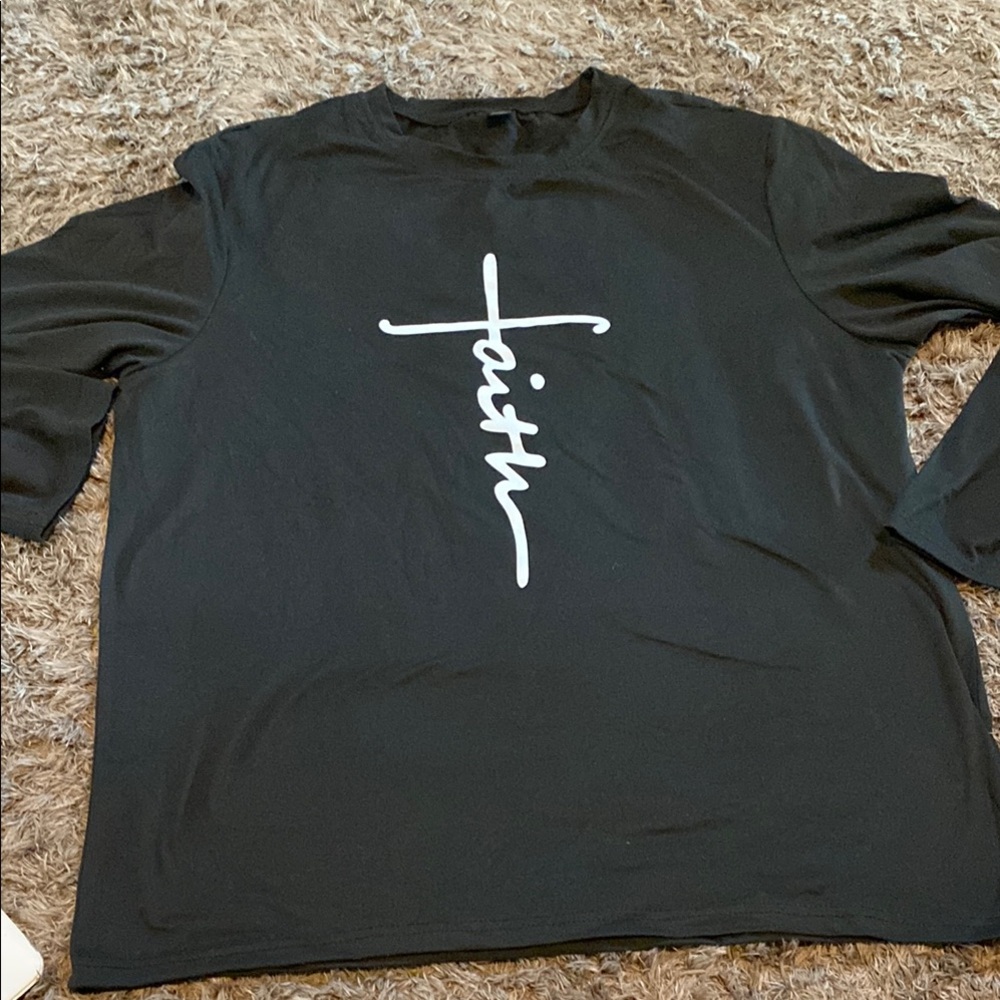 Manfinity Black Long Sleeve Tee with Faith Design